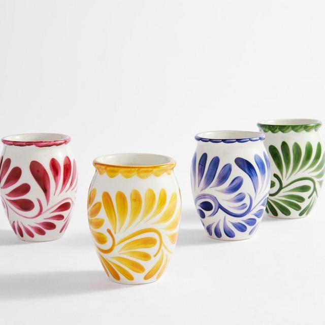 Puebla Porcelain Cantarito Jars, Mixed Set of 4 - Blue/Green/Pink/Yellow