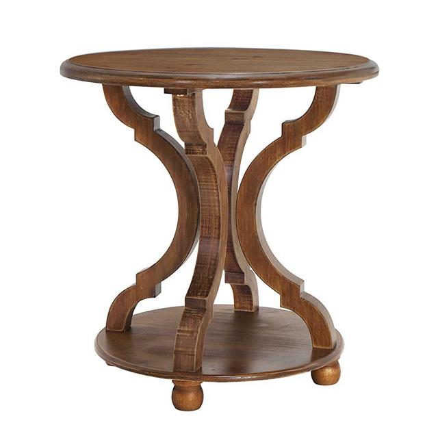 FINECASA Small Round Table, Round End Table with Shelf, 22.05x23.62 Inches, Accent Tables with Carved Legs for Bedroom,Nightstands,Small Round Side Tables Living Room, Natural