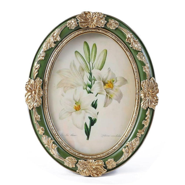 Kangce Vintage Picture Frames 5x7 Oval Green Antique Ornate Picture Frames with Embossed Flower,Tabletop and Wall Mount,Glass Front,Retro Victorian Home Decor,Photo Gallery Wall Decor
