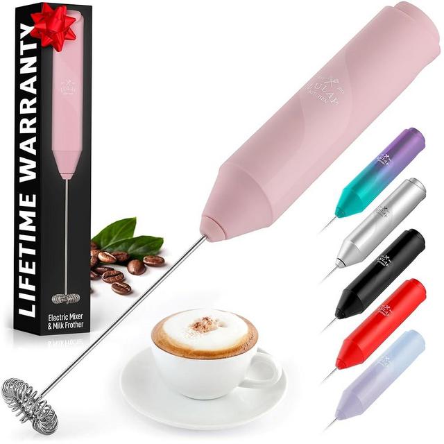 Zulay Kitchen Powerful Milk Frother Wand - Mini Milk Frother Handheld Stainless Steel - Battery Operated Drink Mixer for Coffee, Lattes, Cappuccino, Matcha - Froth Mate Milk Frother Gift, Cotton Candy