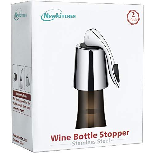 2 PACKS of Wine Bottle Stopper, NEWKITCHEN Stainless Steel Wine Bottle Plug with Silicone, Reusable Silicone Beverage Bottle Sealer, Wine Saver to Keep Wine Fresh, Best Gift Accessories