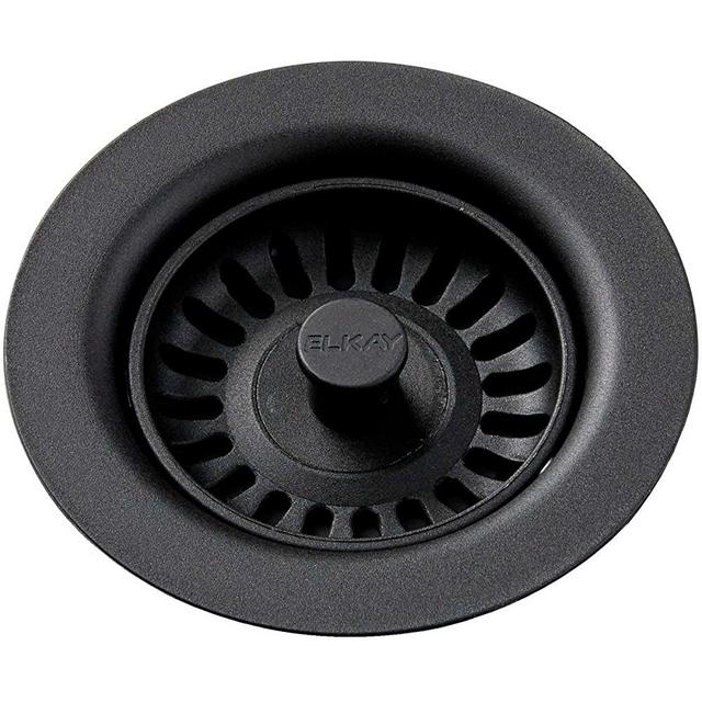 Elkay LKQS35BK Polymer Drain Fitting with Removable Basket Strainer and Rubber Stopper, Black