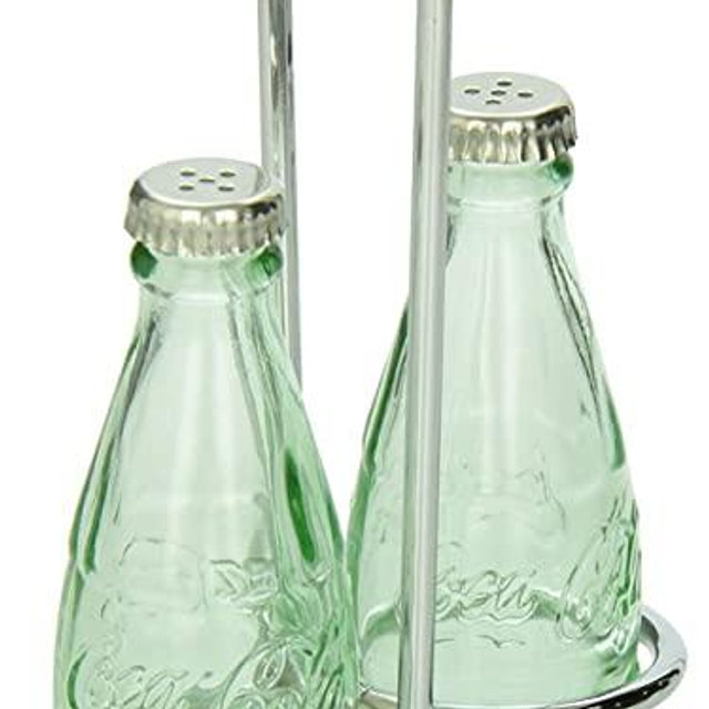 TableCraft Coca-Cola Salt and Pepper Shaker Set with Chrome Plated Metal Rack, Coca-Cola Salt and Pepper Shaker Set