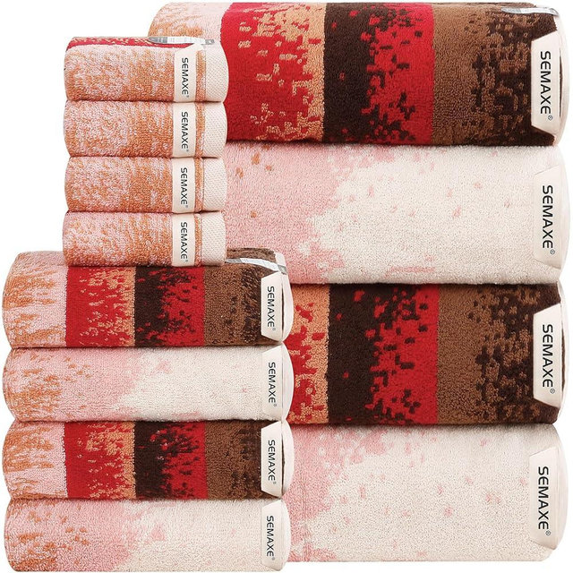 SEMAXE 12-Piece Family Bathroom Towel Set - 100% Cotton, 4 Bath Towels, 4 Hand Towels, 4 Washcloths, Ultra-Soft and Super Absorbent, Lighter Weight