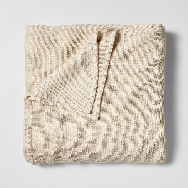 Full/Queen Micro Waffle Bed Blanket Natural - Casaluna™