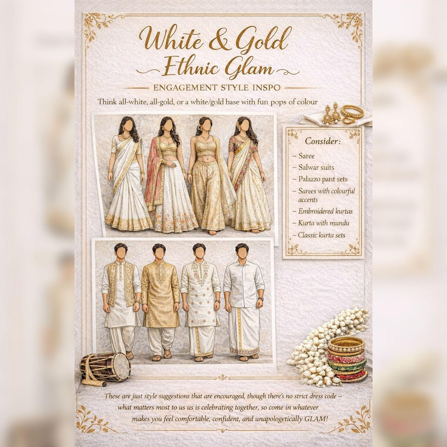 Engagement Dress Code: Semi-Formal Traditional Kerala colors