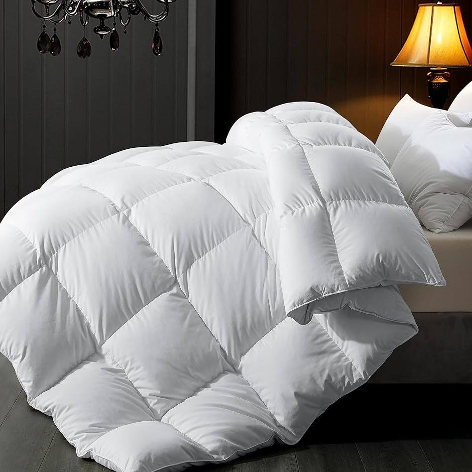 ELNIDO QUEEN® Feather Down Comforter Queen Duvet Insert, All Season White Luxury Hotel Fluffy Bed Comforter, Ultra Soft 100% Cotton Cover, Queen Size 90x90 Inch