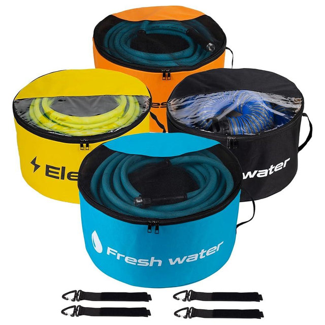 Gociean RV Sewer Hose Storage 4 Packs, Two-Way Zipper Closures and Visible Cover for RV Storage And Organization, Waterproof Accessories Bag for Garden Fresh Water Hoses Electrical Cords Camper Tools