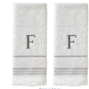 SKL Home Casual Monogram Hand Towel Set, F, 16x26, White 2 Count