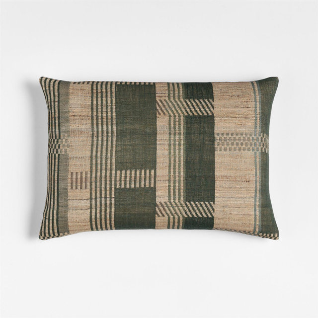 Etta Silk Wool Blend 22"x15" Burnt Green Multi Throw Pillow with Feather Insert