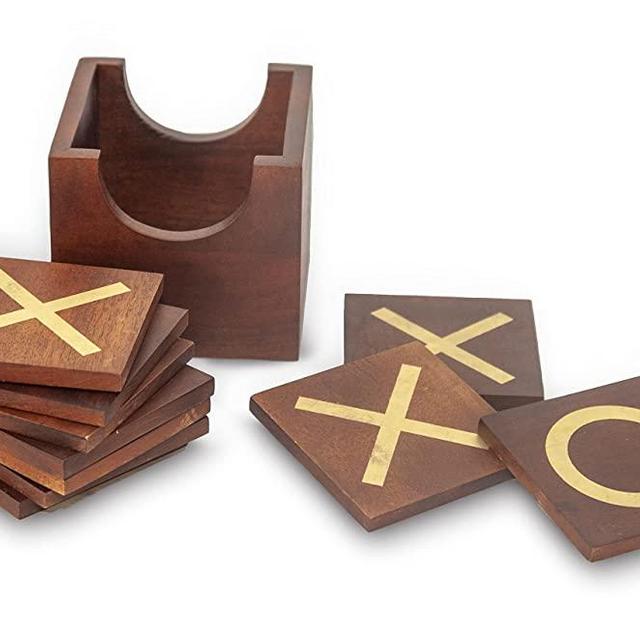 Tic Tac Toe Coaster Set, Unique Functional Home Decor, Family Game for Adults and Kids.