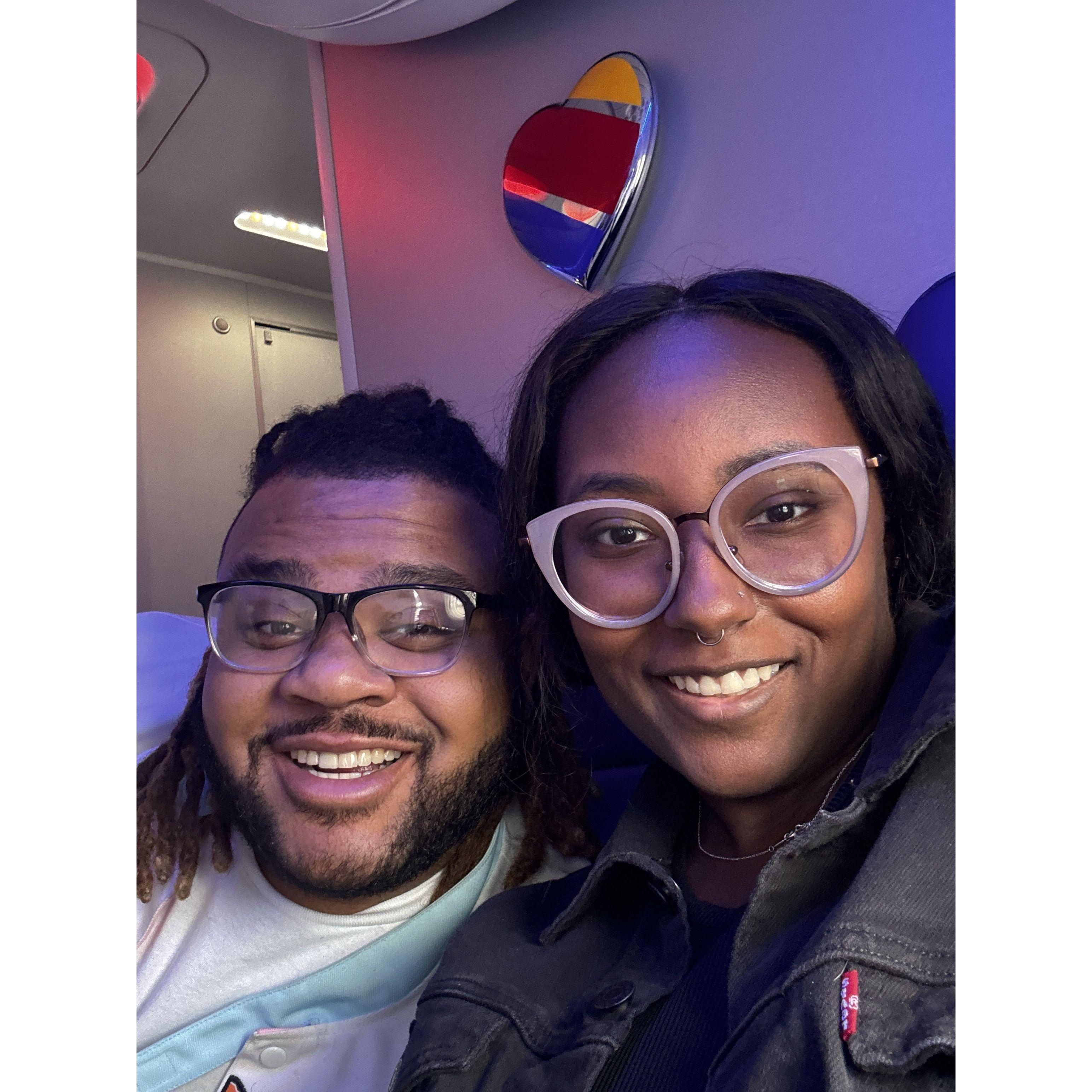 On the flight to Mexico for Harrison's 30th Birthday!