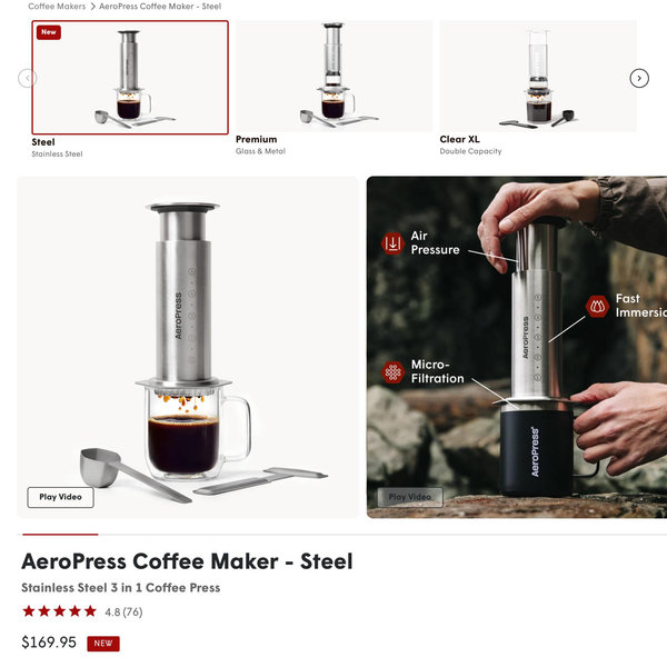 AeroPress Coffee Maker - Steel