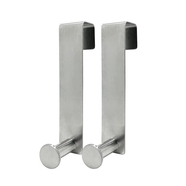 Hooks for Cabinets and Cupboards, Shower Hooks Towel Hanger for Glass Door, Towel Hooks for Kitchen Bathroom Cabinets Cupboards, Stainless Steel Utility Hooks, Pack of 2, Silver