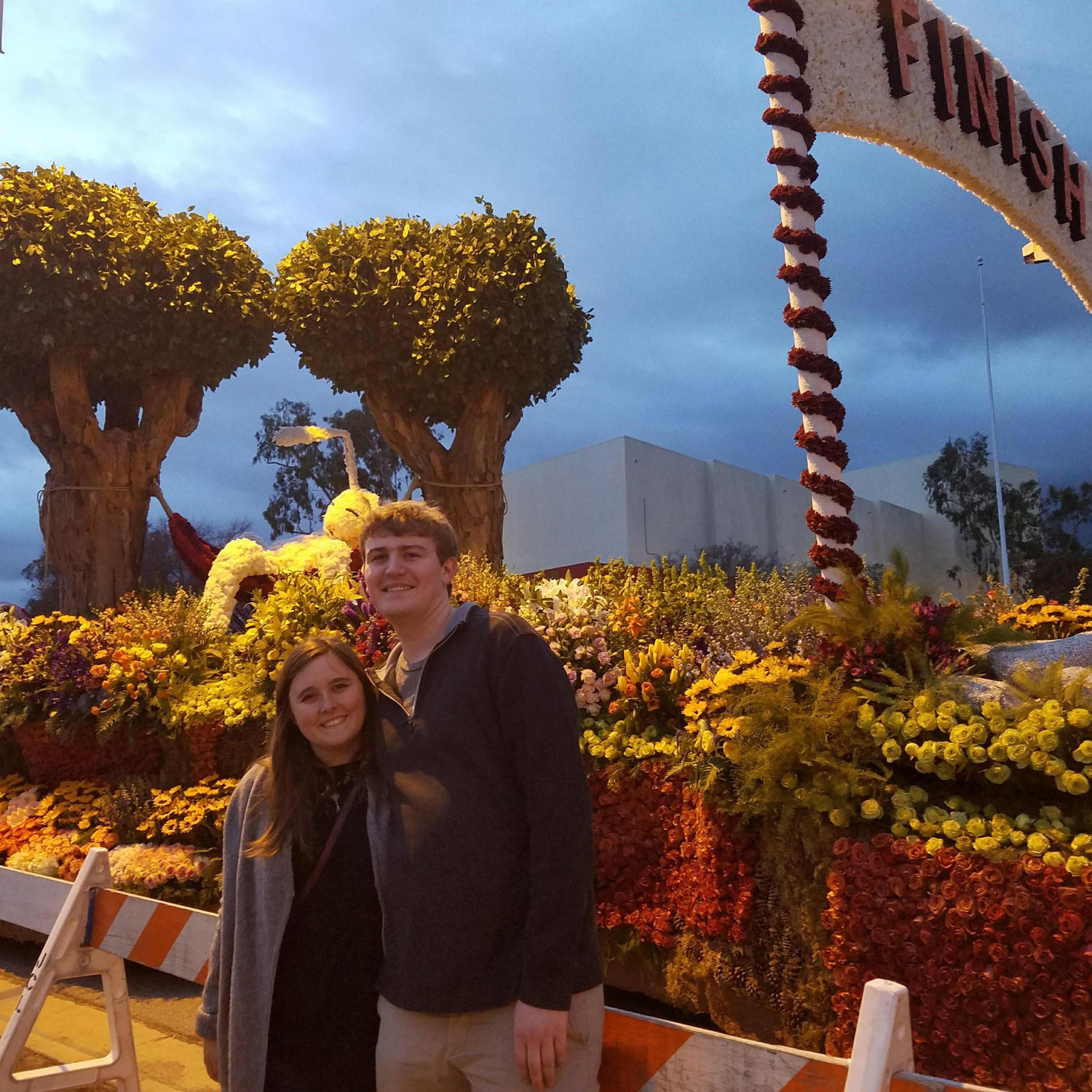 In 2017, the Rose Parade fell on Nicolle's birthday. We slept in and watched the parade on TV and drove to Pasadena to visit the floats after they parked. This was us by South Pasadena's float.