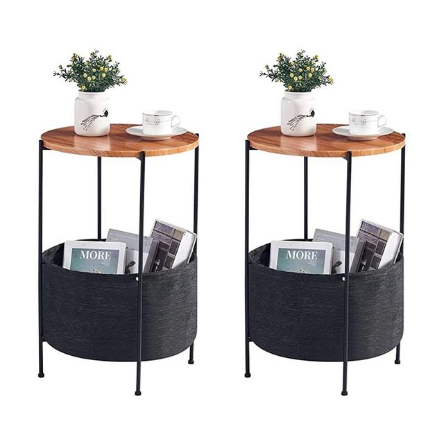 Wimarsbon 2Pcs End Table, Wood Side Table, Plant Table, Round Bedside Tables for Small Spaces, Snack Table, Rustic Nightstand, Side Table for Plants, Coffee Table
