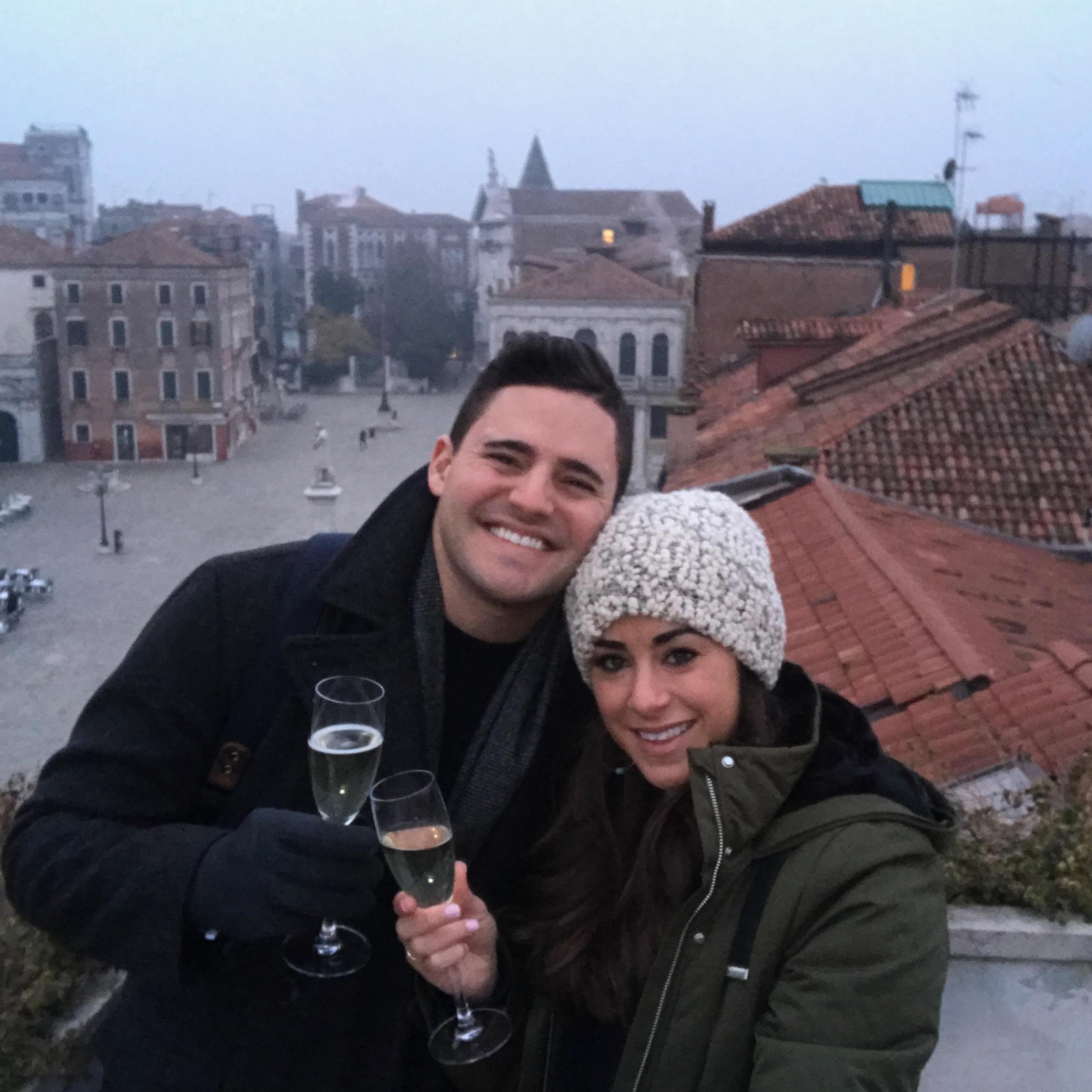 Morning prosecco from our rooftop facing the Piazza. Little did she know I was going to propose in a few hours.