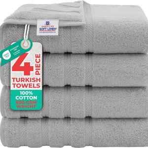 American Soft Linen Luxury 4 Piece Bath Towel Set, 600 GSM 100% Cotton Turkish Bath Towels for Bathroom, 27x54 in Large Bathroom Shower Towels, Light Grey