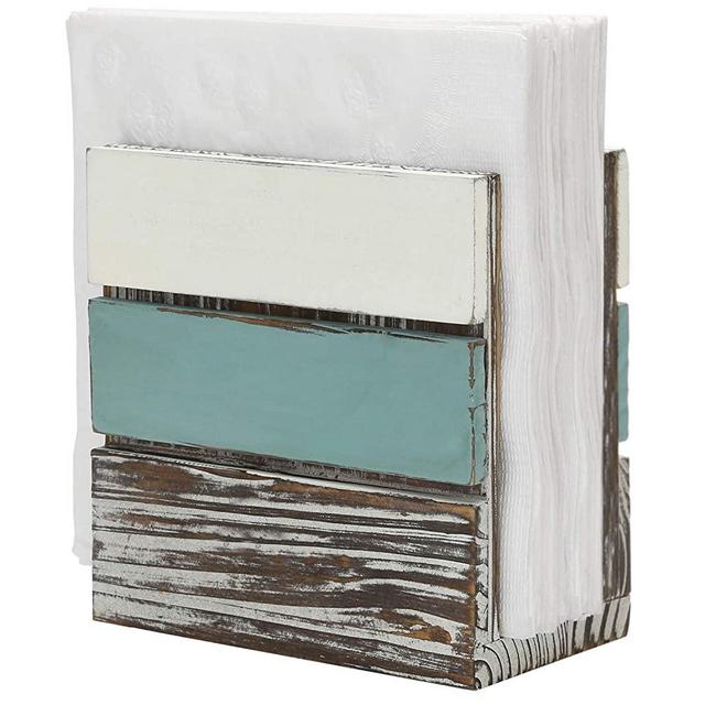 MyGift Rustic Torched Wood Home Kitchen Napkin Holder Dispenser Rack with Mixed Color Design