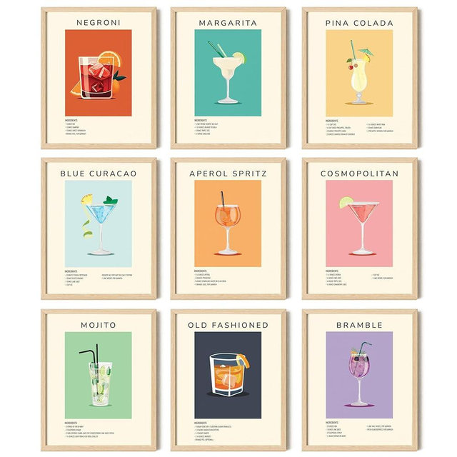 97 Decor Vintage Cocktail Poster - Bar Cart Accessories and Decor, Retro Cocktail Wall Art, Funky Drink Aesthetic Pictures, Colorful Preppy Bar Art Prints for College Dorm Apartment (8x10 UNFRAMED)