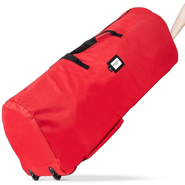 Rolling Tree Storage Bag - Storage for 7.5-Foot Artificial Christmas Holiday Tree. Zippered Bag, Carry Handles and Wheels for Easy Transport. Protects Against Dust, Insects, and Moisture. (RED)