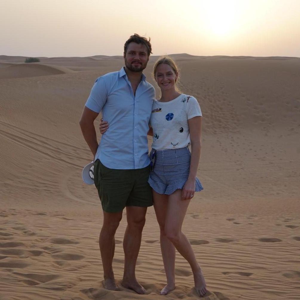 On a desert safari in Dubai two weeks after Joe proposed