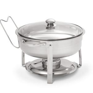 Artisan Stainless Steel Round Buffet Chafer with Glass Lid, 4-Quart Capacity