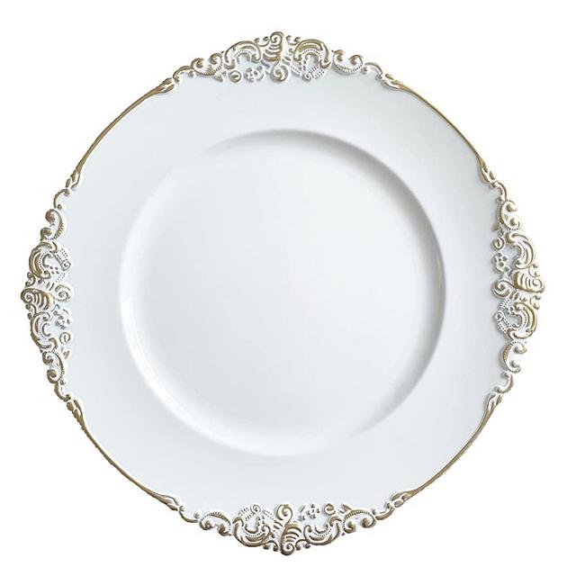 Henilosson white Charger Plates Gold Trim - Antique Plate Chargers for Dinner Plates - Set of 6 Dinner Chargers（6，white）