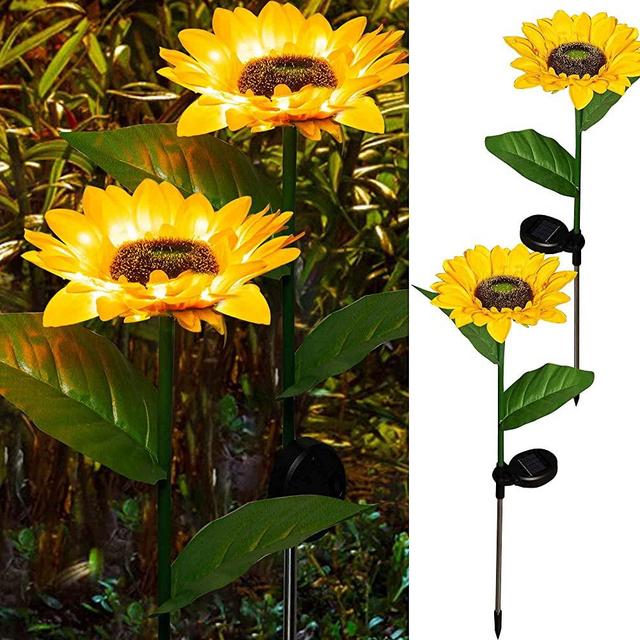 DAZZLE BRIGHT Sunflower Shape Solar LED Lights, 2 Pack Garden Waterproof Decorative with Stake for Outdoor Yard Pathway Outside Patio Lawn