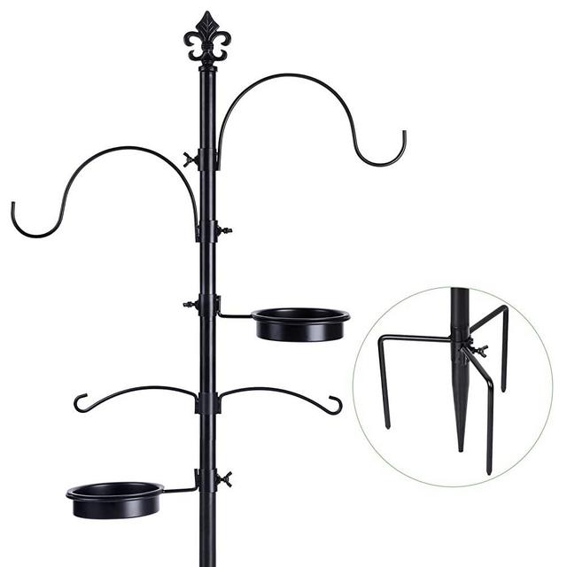 BOLITE 18014 Bird Feeding Station, Bird Feeder Pole Stand for Outside, Improved Prongs Design, Black