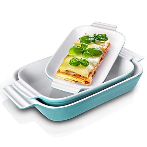 Inmorven Porcelain Baking Dish, Casserole Dish Rectangular Bakeware Set, Ceramic Lasagna Pans Set of 3 for Cooking, Cake Dinner, Kitchen, Banquet and Daily Use, 10.6" x 7.9"(Turquoise)