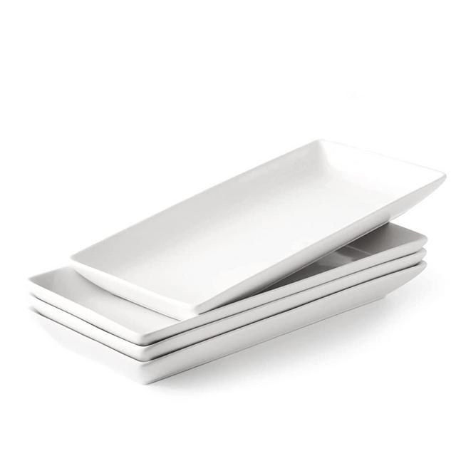 LAUCHUH Large Serving Platters 15.75" Porcelain Serving Tray Rectangular Platters Porcelain Serving Dishes for Thanksgiving Party Large White Platters