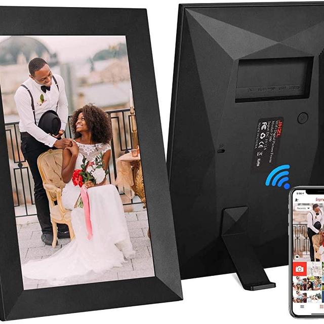 JHZL 10.1 Inch 16GB Smart WiFi Digital Picture Frame, Danish Design Frameo App Send Photos or Small Videos from Anywhere, Touchscreen, IPS 1280x800 LCD Panel (10.1 inch Black)