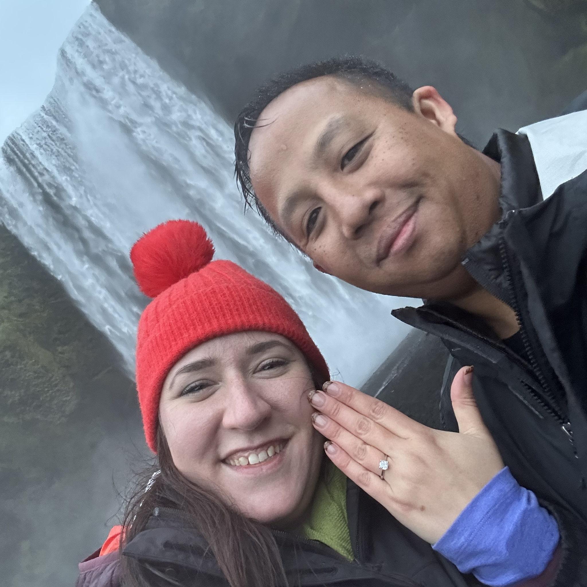 At Skogafoss Waterwall in Iceland where David proposed to Sarah. David chose this location because it was where one of his favorite scenes was filmed in Game of Thrones, IYKYK - September 22nd, 2024