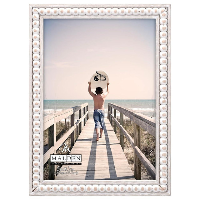 Malden International Designs 5x7 inch Beaded Tabletop and Wall Picture Frame Whitewashed Natural Color