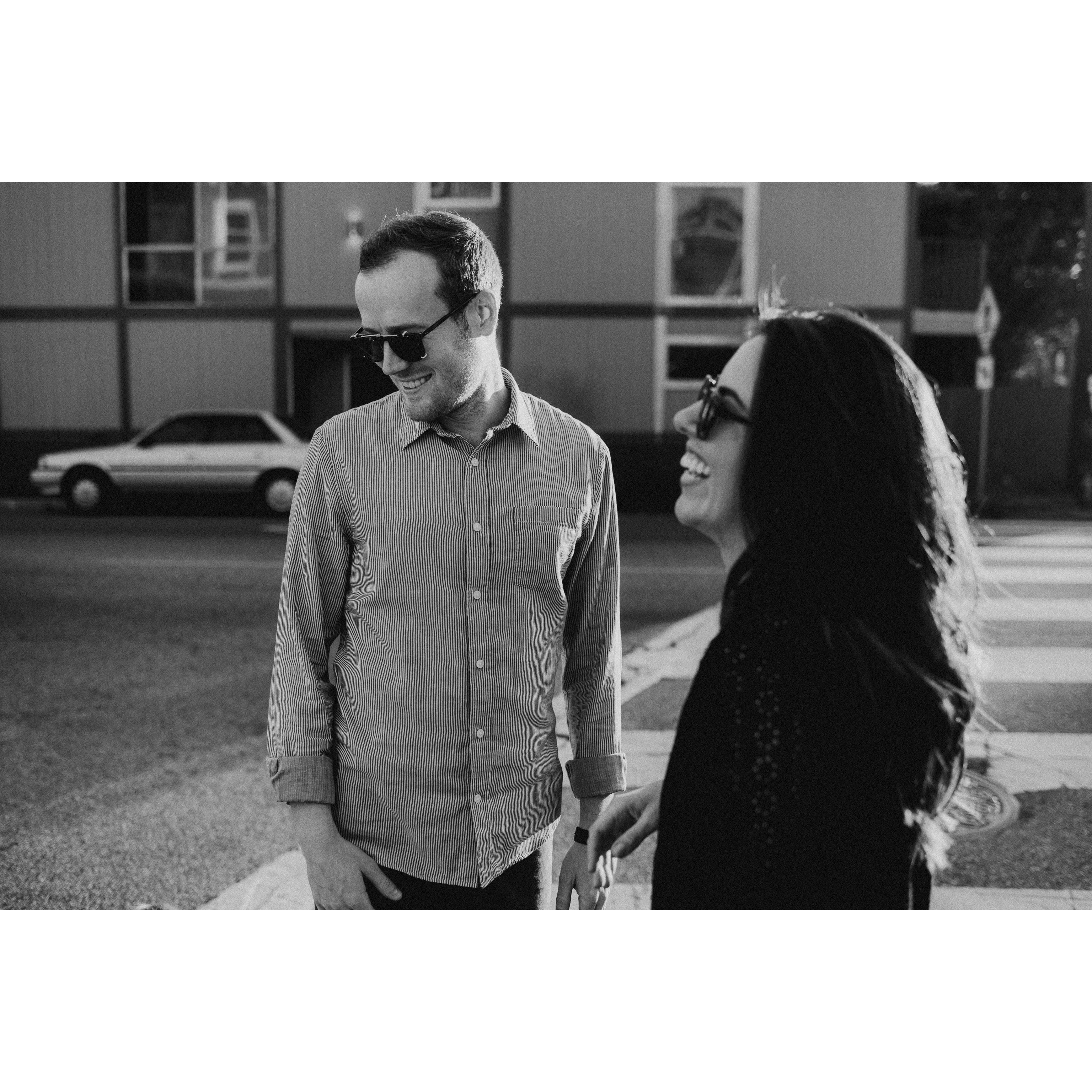 Nervous laughing during engagement photos