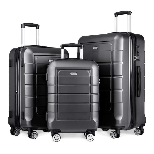 SHOWKOO Luggage Sets Expandable Suitcase Double Wheels TSA Lock (Gray)