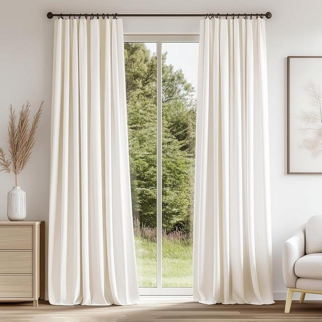 Topfinel Ivory Cream Velvet Blackout Curtains 84 Inches Long, Off White Room Darkening Crushed Heavy Thermal Insulated Soundproof Modern Nursery Back Tab Winter Drapes for Living Room 2 Panels