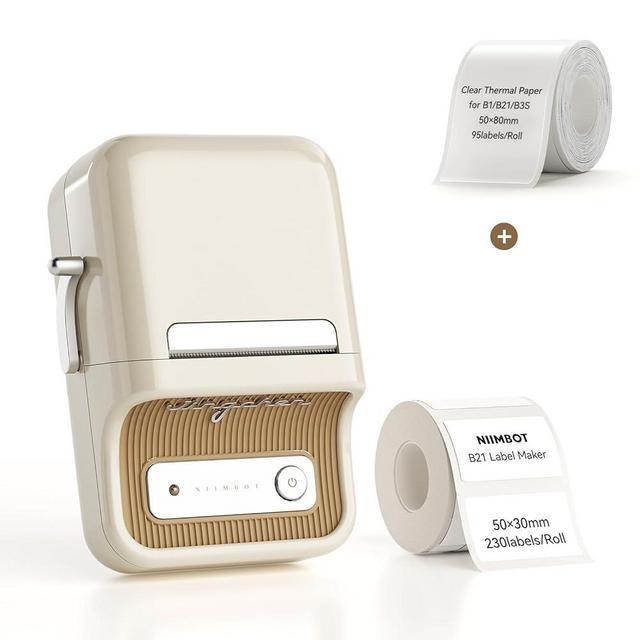 NIIMBOT B21 Bluetooth Label Maker (White) with 1 Roll Clear Label Tape 50×80mm-95Labels/Roll