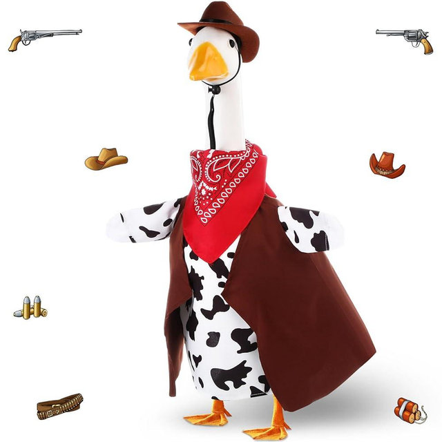 Silicherry Porch Goose Outfit Western Cowboy Lawn Costume Plastic Goose Clothing Western Theme Party for 23" / 17" Statue Outdoor Patio Yard Lawn Art (23")