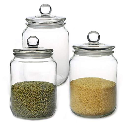 Glass Jars,Candy Jar with Lid For Household,Food Grade Clear Jars - 1/2 Gallon (3) …