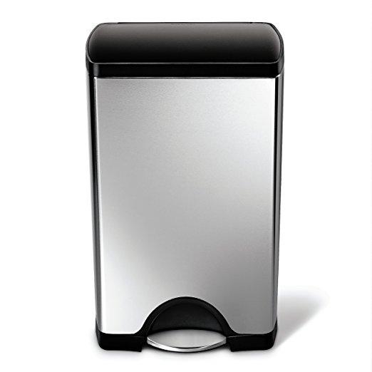 simplehuman Rectangular Step Trash Can, Stainless Steel, Plastic Lid, 38 L / 10 Gal