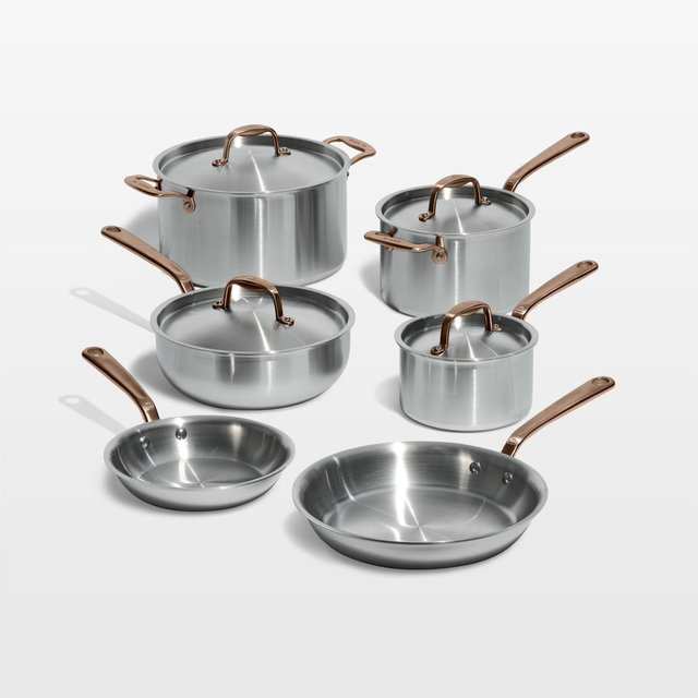 Made In Stainless Clad 10-Piece Cookware Set with Brushed Copper Hardware