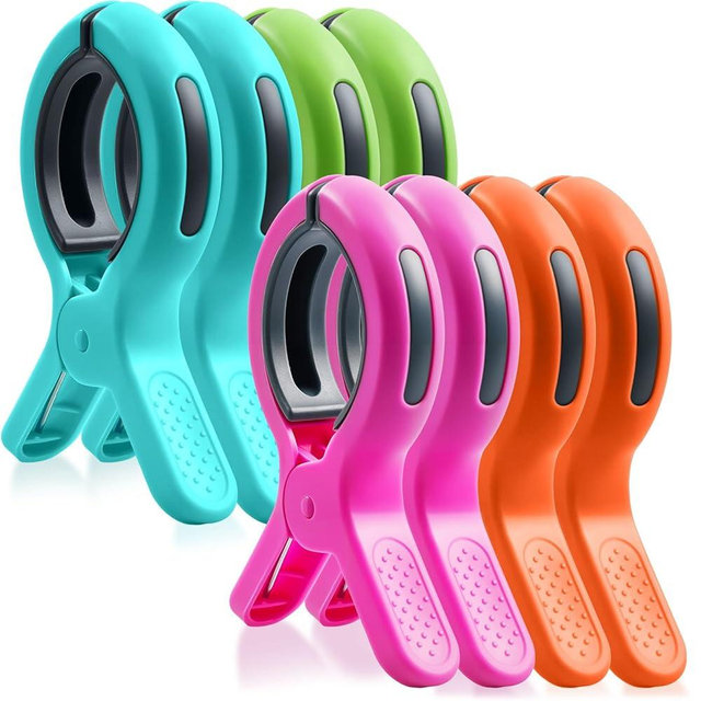 HiGift Beach Towel Clips for Beach Chairs, Towel Holder for Pool Lounge Chair Cruise Essentials, 8 Pack Jumbo Size Clothes Pins Vacation Must Have to Keep Towel from Blowing Away, 4 Bright Colors