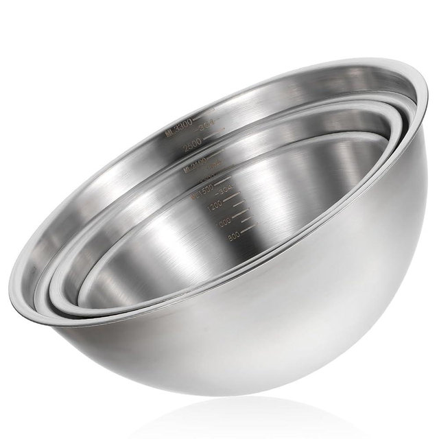 4 Packs Stainless Steel Mixing Bowls Nesting Baking Supplies Small Thicker Stainless Steel Flat Bottom Stackable Salad Bowl Mixing Bowls Set for Cooking, Baking, Salad,Serving(1500/2100/2500/3300ML)