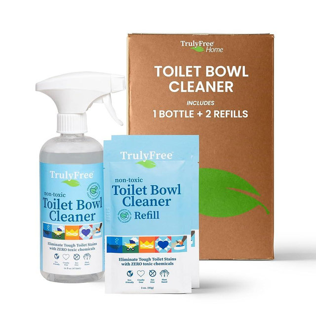 Truly Free Toilet Bowl Cleaner - Heavy-Duty Stain Remover - Septic Safe, Plant-Based Formula - Fresh Peppermint Scent - 1 Refill (3oz) with Empty Refillable Bottle