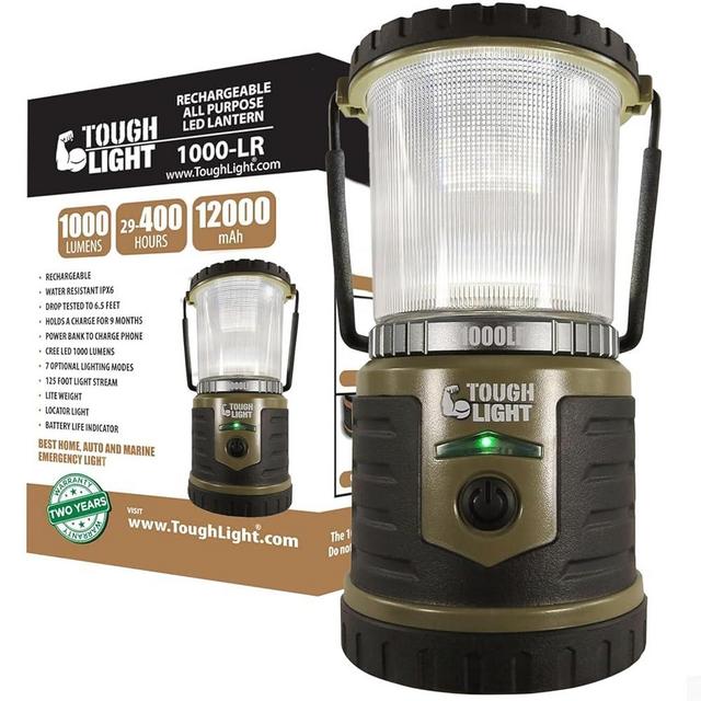 Tough Light USB Rechargeable Camping Lantern, 1000 Lumens LED Lantern, Tent Lamp, 12000mAh Power Bank, 400 Hour, 7 Modes, Candle Feature, for Outdoors & Emergency