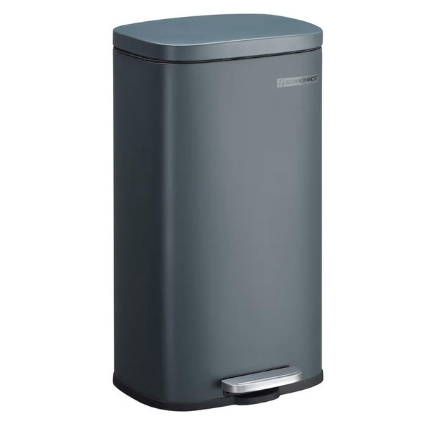 SONGMICS Trash Can with Lid, 8 Gallon Garbage Can, Stainless Steel Small Waste Bin with Step Pedal and Inner Bucket, Soft Close, Kitchen, Greenish Gray ULTB102G01