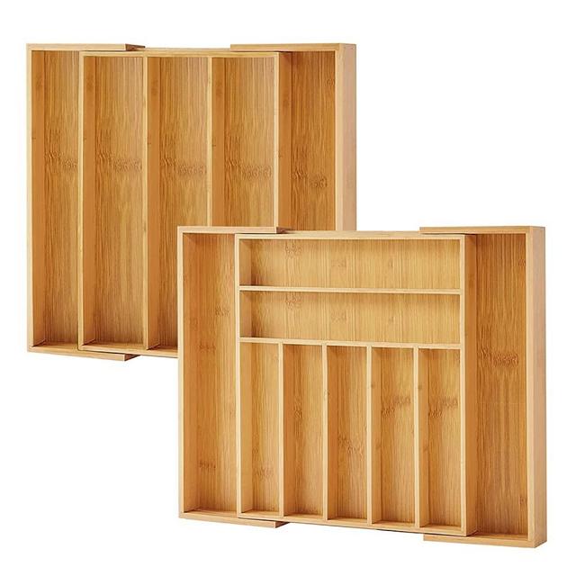 Purawood 2 PACK - Premium Bamboo Silverware Organizer - Expandable Kitchen Drawer Organizer and Utensil Organizer, Perfect Size Cutlery Tray with Drawer Dividers for Kitchen Utensils and Flatware