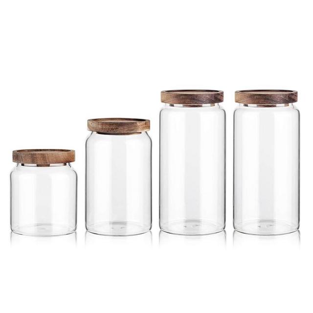 Labina 2 * 40 Oz + 1 * 20 Oz + 1 * 33 Oz Glass Storage Container Airtight Food Jars Kitchen Canister with Wood Lids